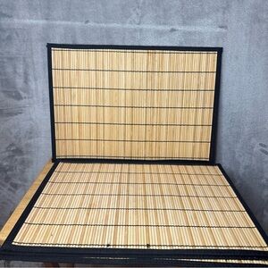 4 Placemats Bamboo Roll Up Black Trim Measures 19” x 13”